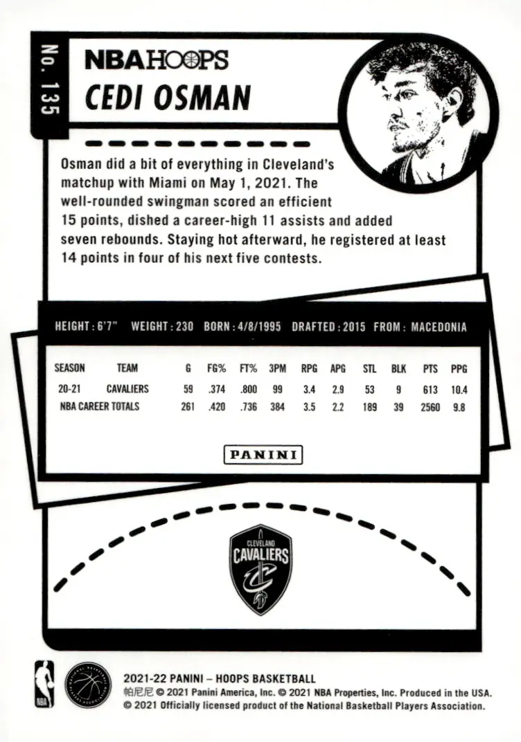 2021-22 NBA Hoops #135 Cedi Osman (back)