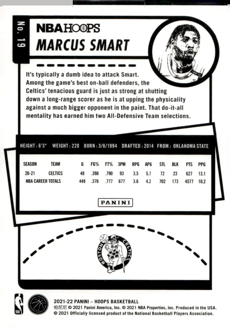 2021-22 NBA Hoops #19 Marcus Smart (back)