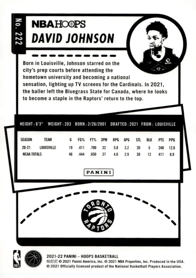 2021-22 NBA Hoops #222 David Johnson (back)