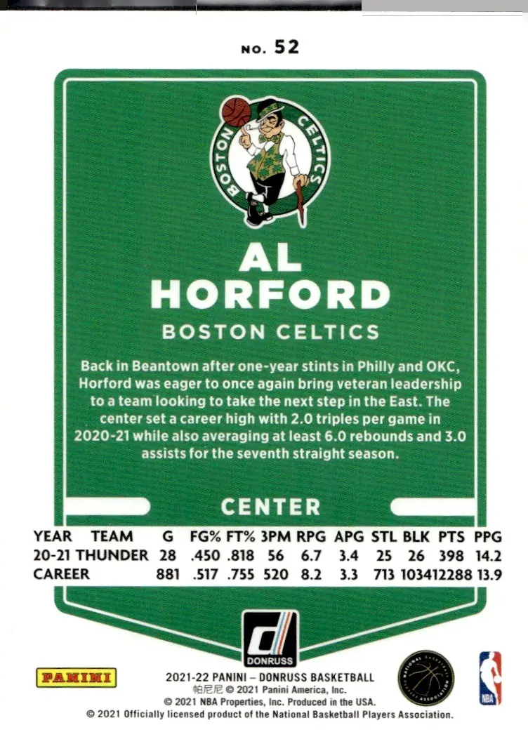 2021-22 Donruss #52 Al Horford (back)