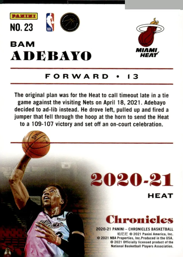 2020-21 Chronicles #23 Bam Adebayo (back)