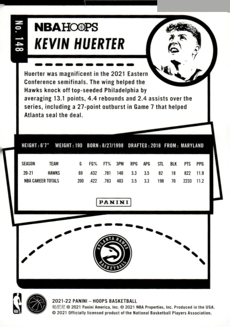 2021-22 NBA Hoops #148 Kevin Huerter (back)