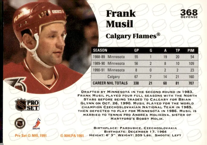 1991-92 Pro Set #368 Frank Musil (back)