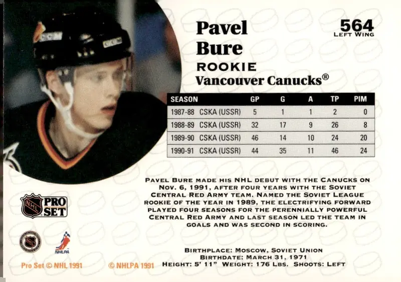 1991-92 Pro Set (Series 2) #564 Pavel Bure (back)