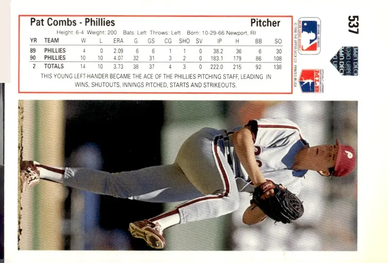 1991 Upper Deck #537 Pat Combs (back)