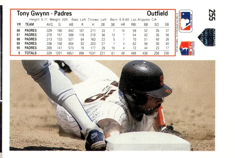 1991 Upper Deck #255 Tony Gwynn (back)