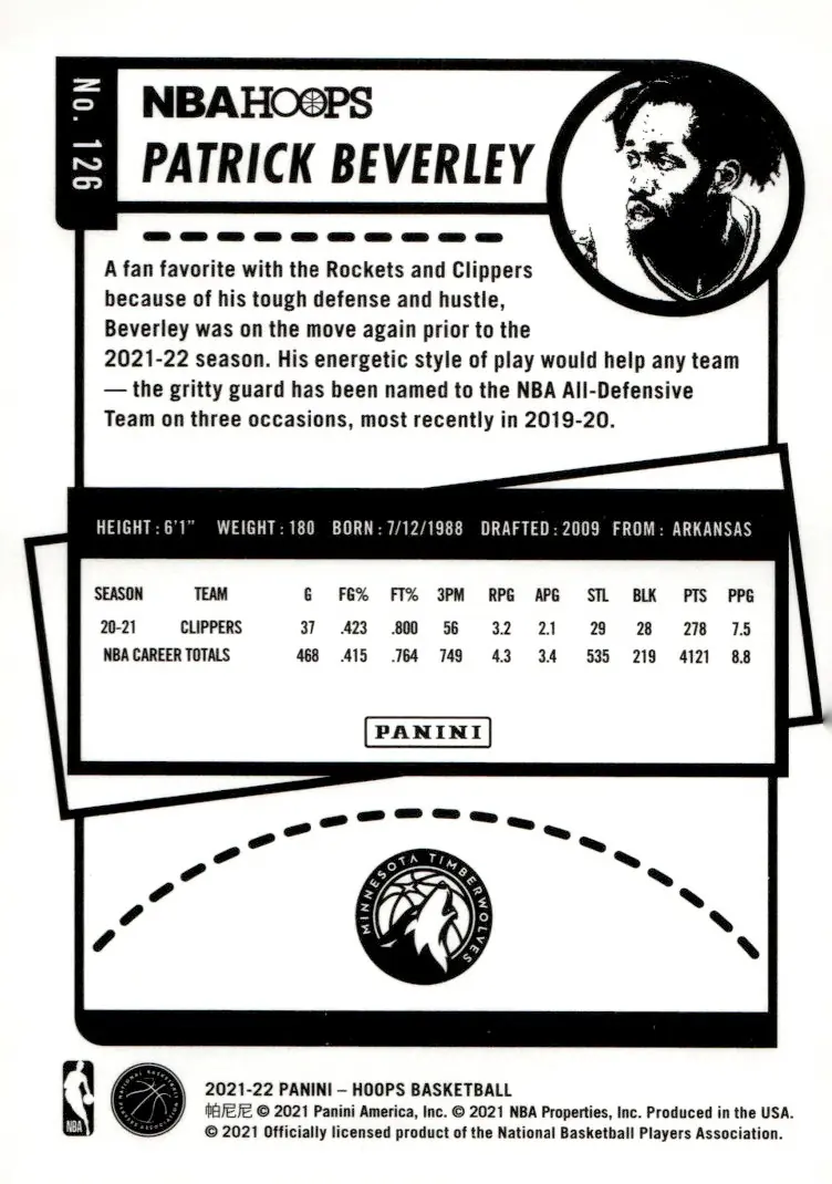 2021-22 NBA Hoops #126 Patrick Beverley (back)