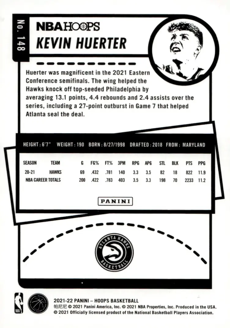 2021-22 NBA Hoops #148 Kevin Huerter (back)