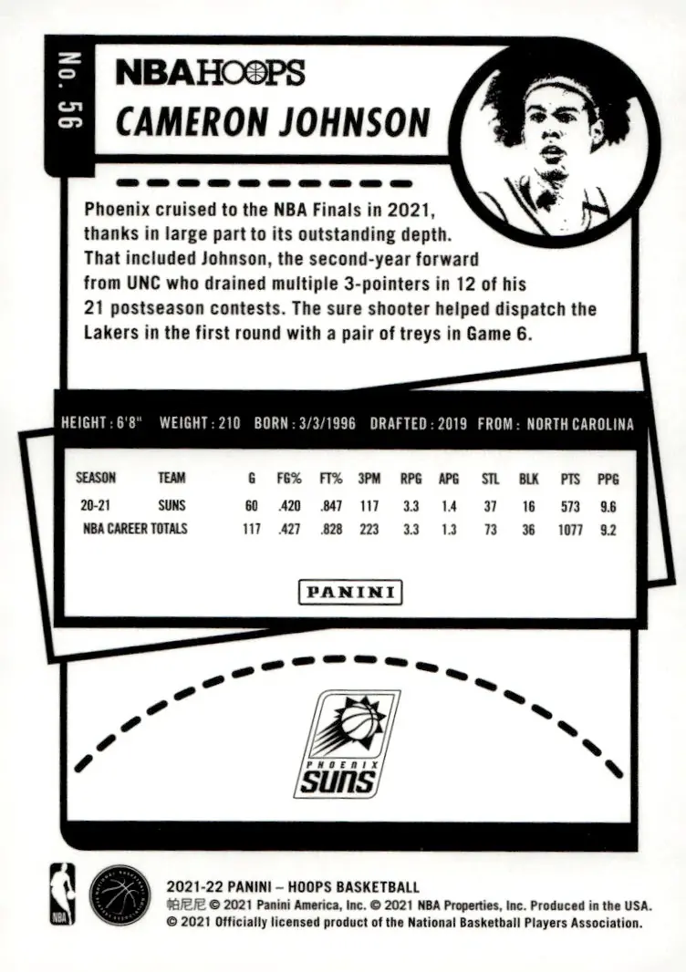 2021-22 NBA Hoops #56 Cameron Johnson (back)