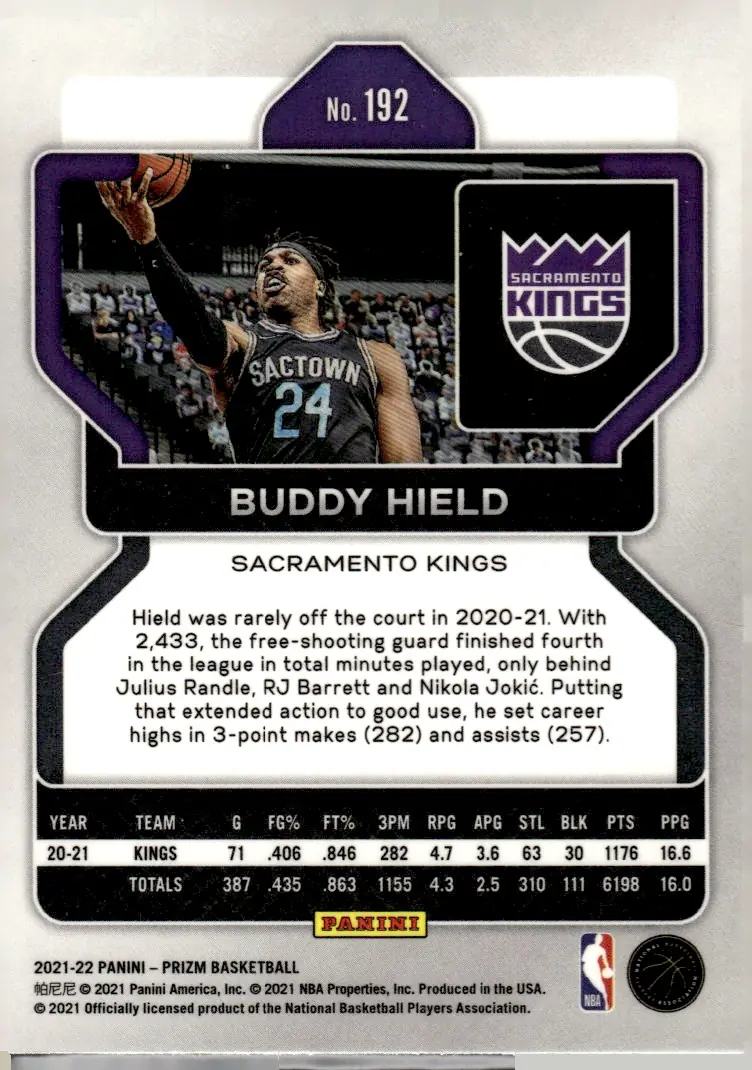 2021-22 Prizm #192 Buddy Hield (back)
